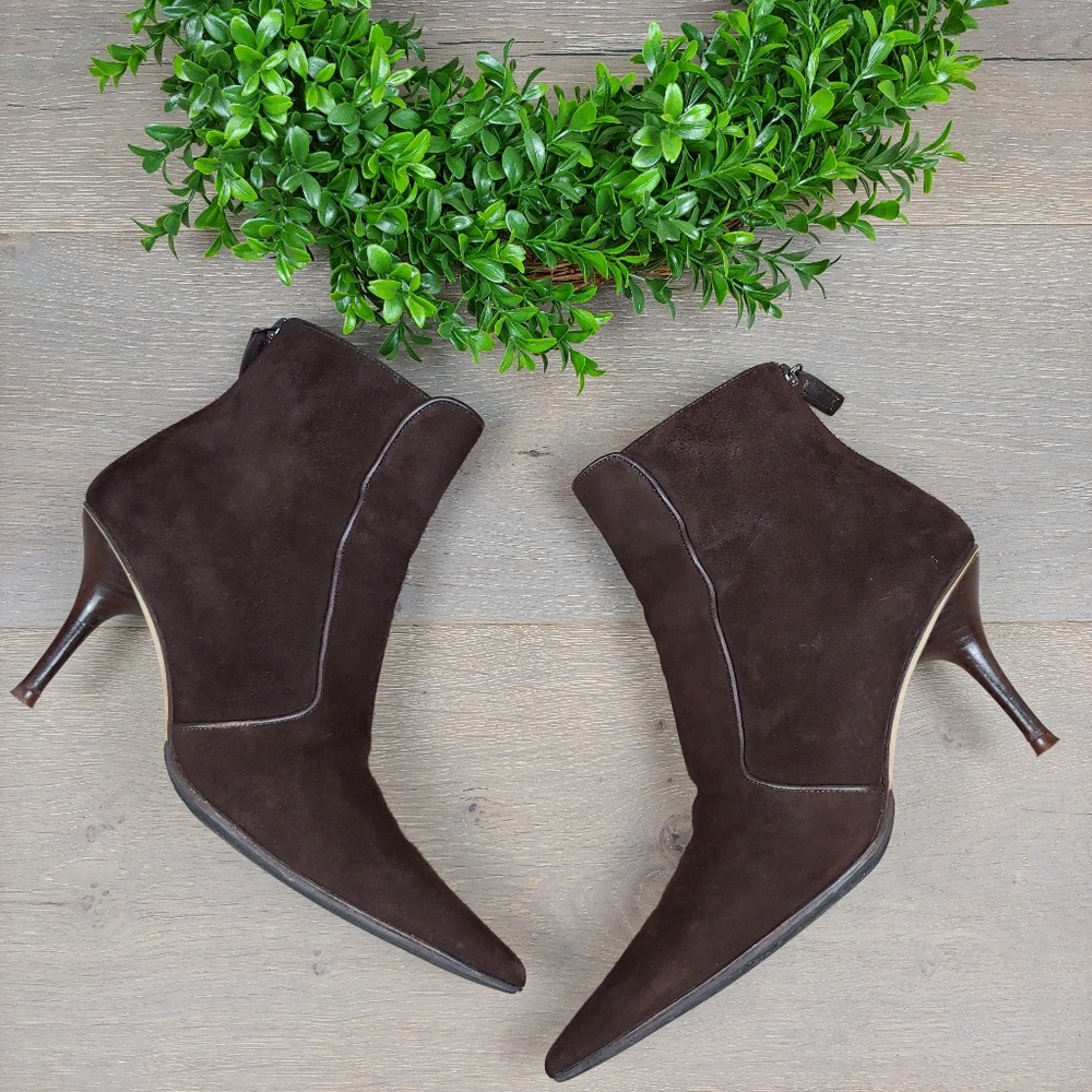 Michael Kors Brown Suede Pointy Booties From Italy
